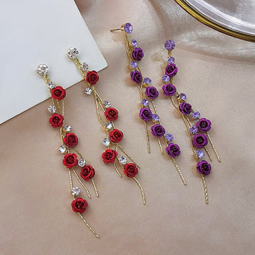 Flower Long Earrings Wild Red Rose