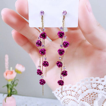 Flower Long Earrings Wild Red Rose