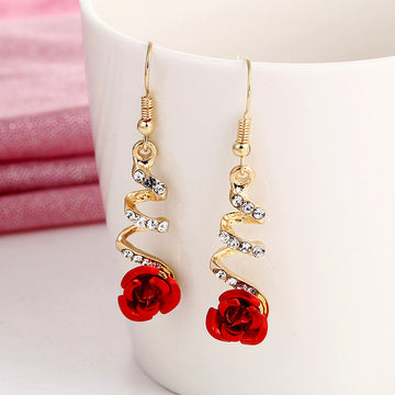 Flower Long Earrings Wild Red Rose