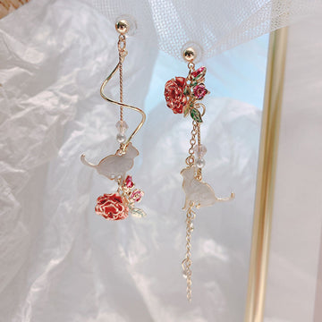 Flower Long Earrings Wild Red Rose