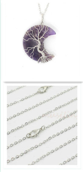 Natural Crystal Moon Pendant Unisex Fashion