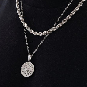Compass Pendant And Cross Necklace Unisex
