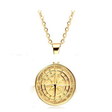 Compass Pendant And Cross Necklace Unisex