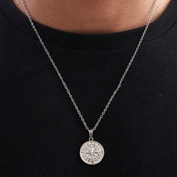 Compass Pendant And Cross Necklace Unisex