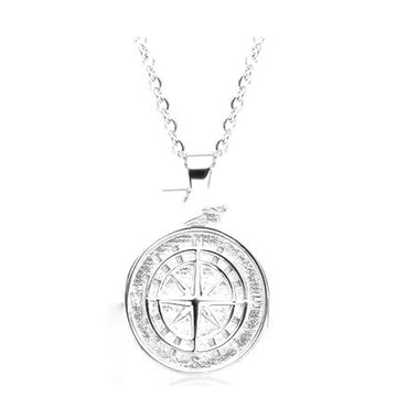 Compass Pendant And Cross Necklace Unisex