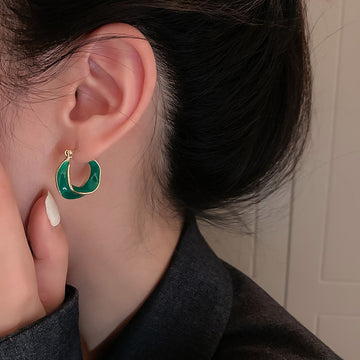 Dripping Glaze Geometric Irregular Round Earrings