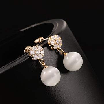 Round Pearl Long Earrings In S925