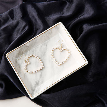 Cute Peach Heart Pierced Pearl Earrings