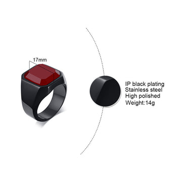 Men'S Stainless Steel Black Agate Ring