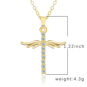 Angel Wings Cross Pendant Necklace For