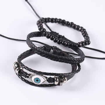 Braided Leather Cord Brown Eye Bracelet