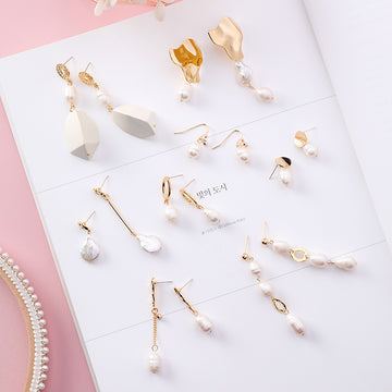 Vintage Geometric Metal Pearl Asymmetric Earrings