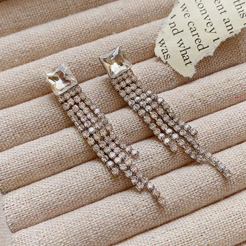 Sterling Silver Needle Sparkling Long Fringed