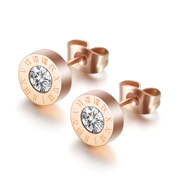 Roman Numerals Diamond Stud Earrings Titanium