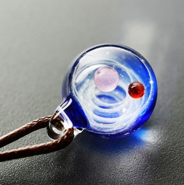 Cosmic Nebula Pendant Necklace Blue Starry