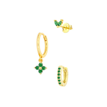 Women'S Floral Clover Stacked Earrings Set