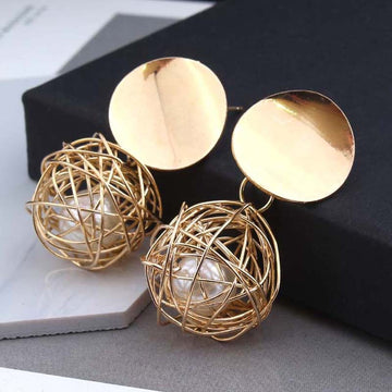 Vintage Geometric Pearl Stud Earrings Simple