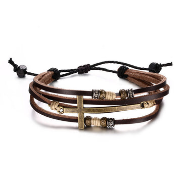Cowhide Cross Bracelet Retro Leather Men'S
