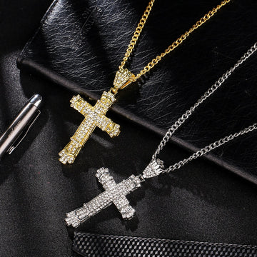 Iced Out Men'S Cross Necklace Alloy