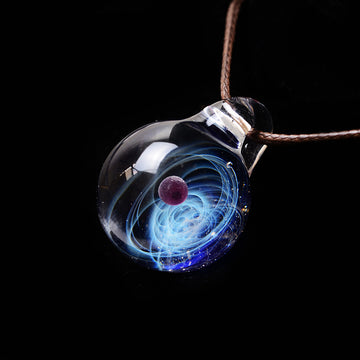 Cosmic Nebula Pendant Necklace Blue Starry