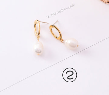 Vintage Geometric Metal Pearl Asymmetric Earrings