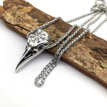 Mens Fashionable Vintage Viking Symbol Skull Necklace