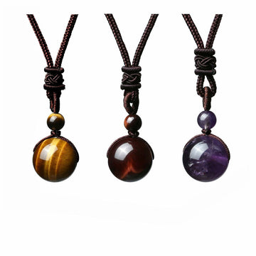 Fashion 16Mm Natural Obsidian Amethyst Pendant Necklace
