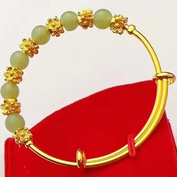Brass Gold Plated Chalcedony Flower Pull Bracelet