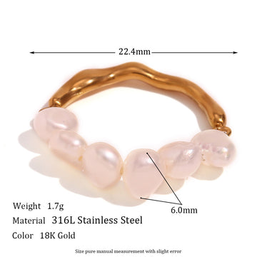Women'S Fashion Freshwater Pearl Stitching Metal Ring