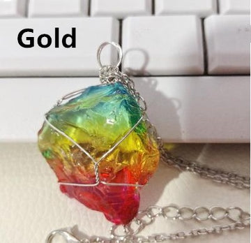 Rainbow Quartz Crystal Necklace Natural Rough