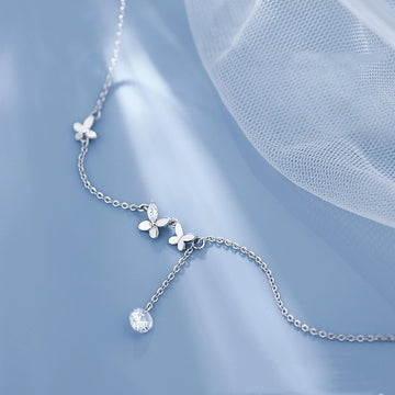 S925 Sterling Silver Butterfly Zircon Anklet