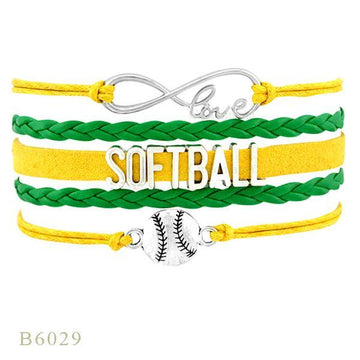 Perforated Letters Softball Baseball Braided Bracelet