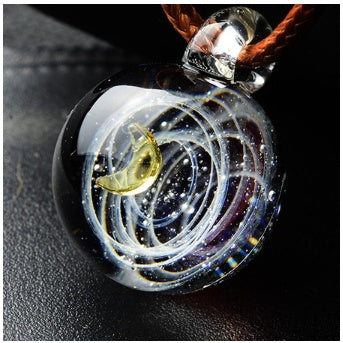 Cosmic Nebula Pendant Necklace Blue Starry