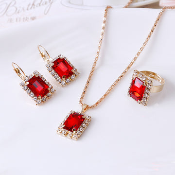 Crystal Set Necklace Earring Ring Three