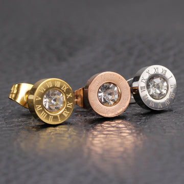 Roman Numerals Diamond Stud Earrings Titanium