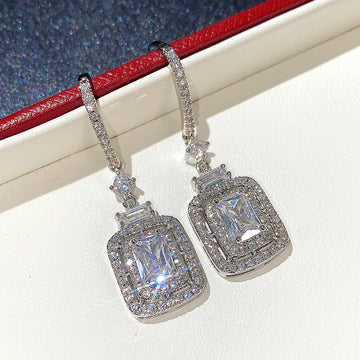 Platinum Princess Square Diamond Zircon Ear