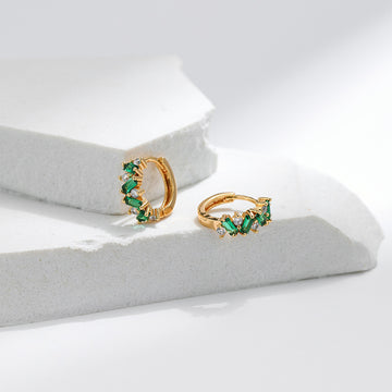 Leaf Inlaid Zircon Emerald Ear Clip