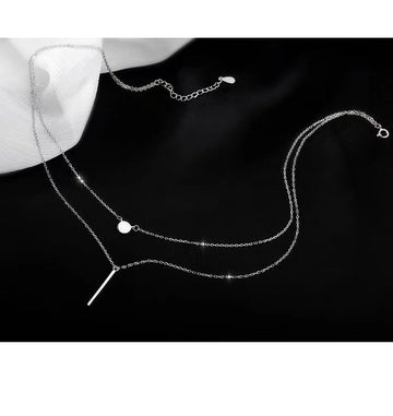 S925 Silver Color Double Chain Long Necklace