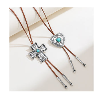 European And American Retro Turquoise Cross Necklace