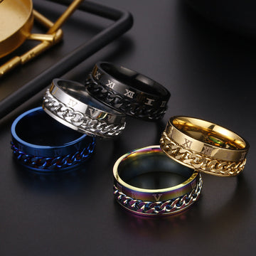 Roman Letter Rotatable Chain Rings For Ring