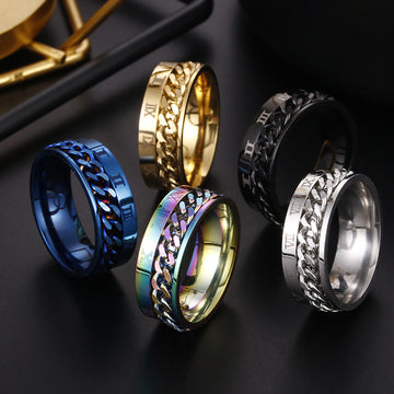 Roman Letter Rotatable Chain Rings For Ring