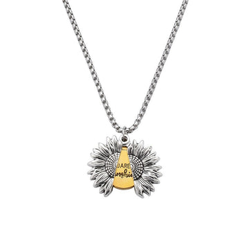 Creative Openable Sunflower Pendant Necklace Silver