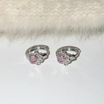 Female Diamond Studded Cat Paw Earrings