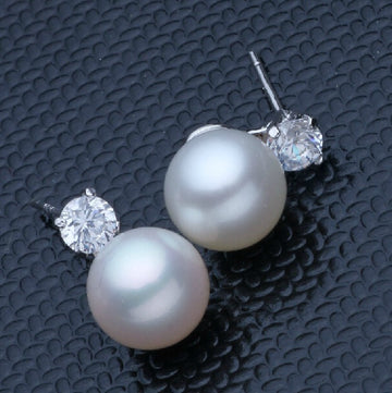Round Pearl Stud Earrings In Silver