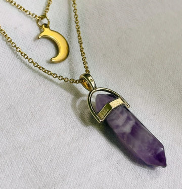 Moon Hexagonal Column Pendant Necklace For