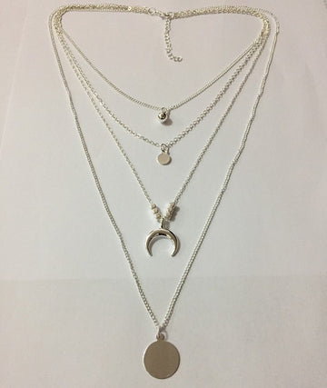 Fashionable Multi Layer Moon Disc Pendant Necklace