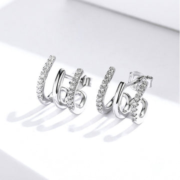Three Layer Heart Shaped Silver Earrings