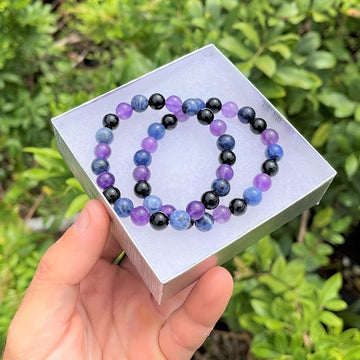 Purple Beaded Bracelet Unisex Glass Colored
