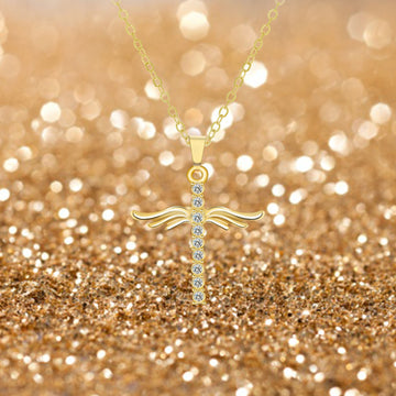 Angel Wings Cross Pendant Necklace For