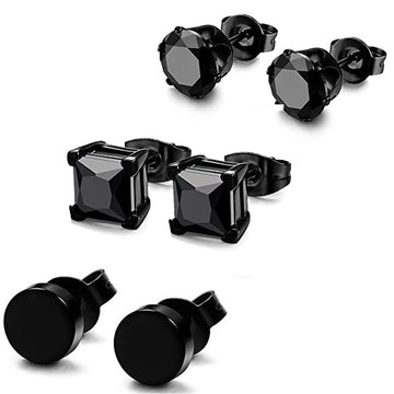 Punk Square Black Zircon Stud Earrings Set